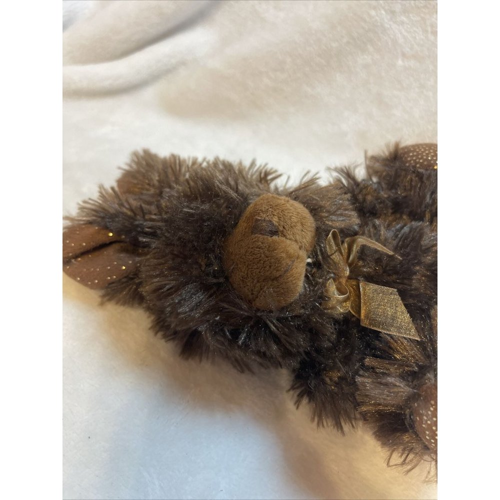 Plush brown rabbit with gold shimmer and bow small approx 8” - Picture 6 of 6